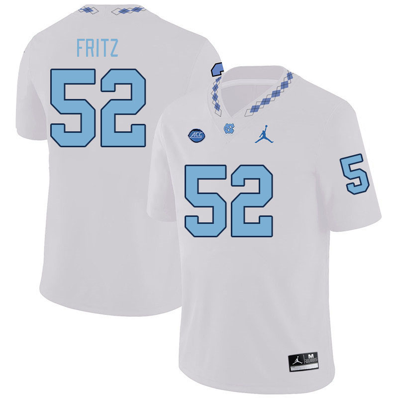Men #52 Jonny Fritz North Carolina Tar Heels College Football Jerseys Stitched Sale-White